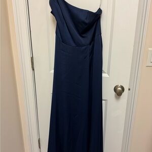 Elegant One-Shoulder Navy Dress